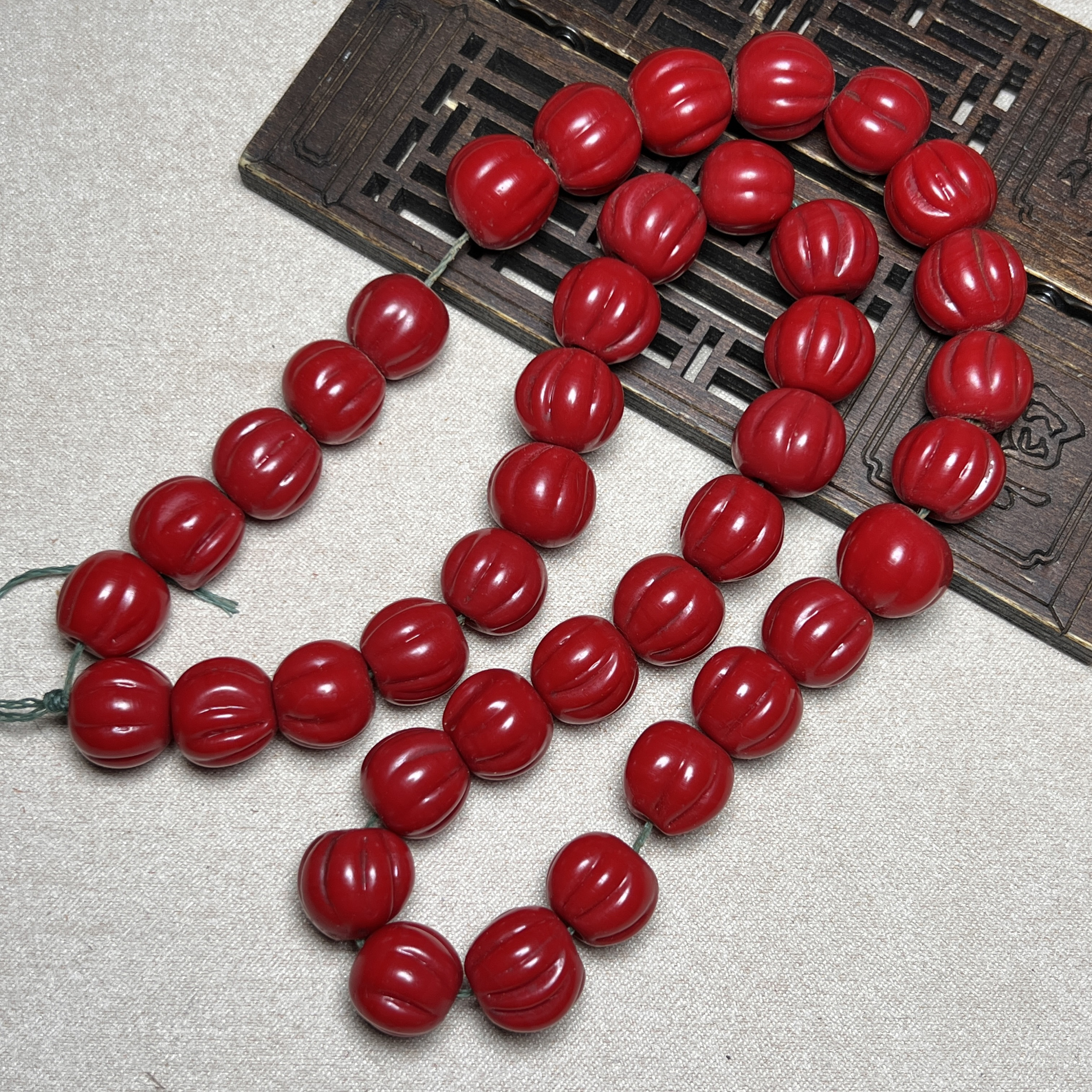 尼泊尔手工老琉璃雪巴琉璃手串清代老琉璃牛血红手链古法南瓜珠