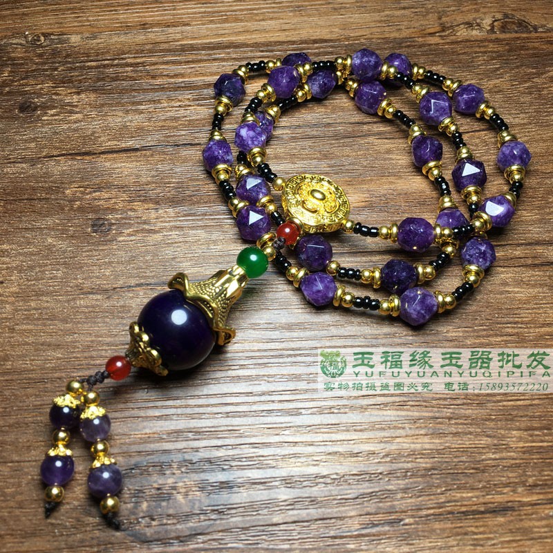 古玩收藏老紫水晶切面散珠不规则串珠水晶饰品配件钻石面珠毛衣链