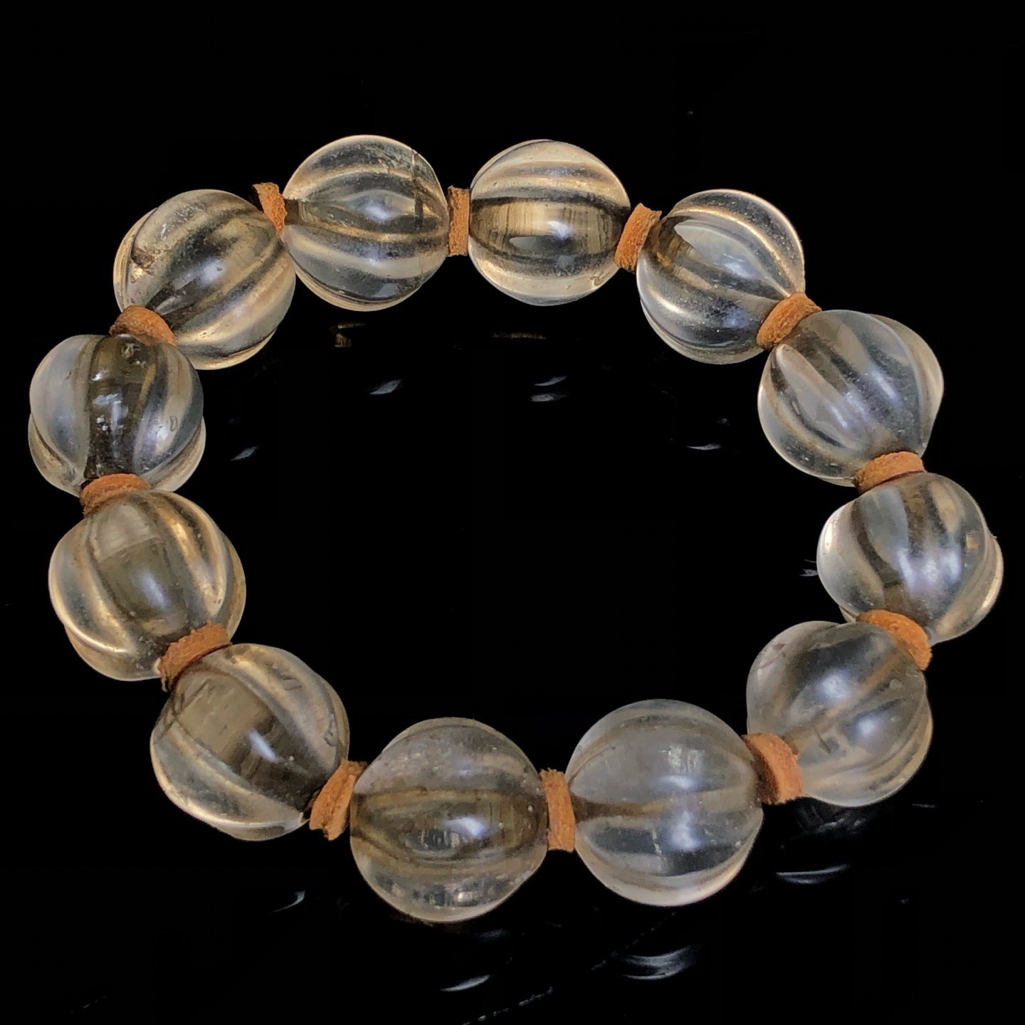 天然尼泊尔老白水晶八棱南瓜珠手链真水晶圆珠多宝手串念珠子配饰