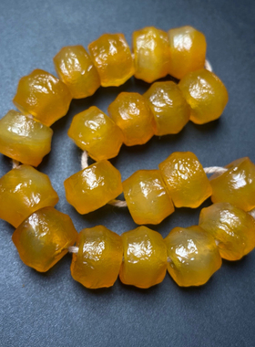 高古老玛瑙鸡油黄手链橘皮大孔竹节飞蝶珠陀螺珠西周玛瑙项链配珠