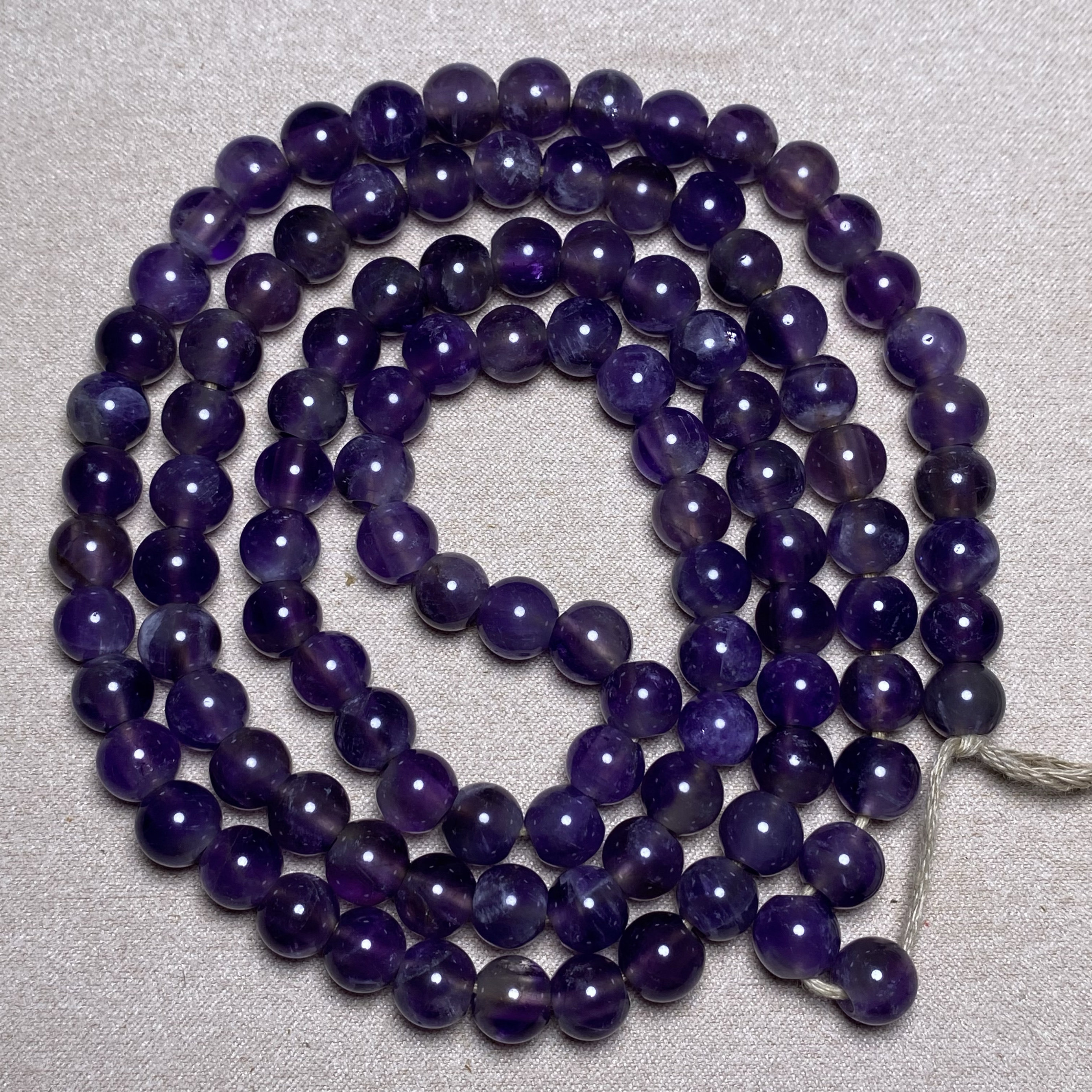 古玩杂项尼泊尔大孔天然老紫水晶珠算盘珠圆珠念珠项链108颗手串