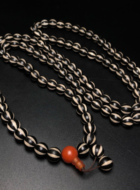 古玩收藏天珠风化老玛瑙黑白南瓜珠圆珠108颗佛念珠项手链毛衣链