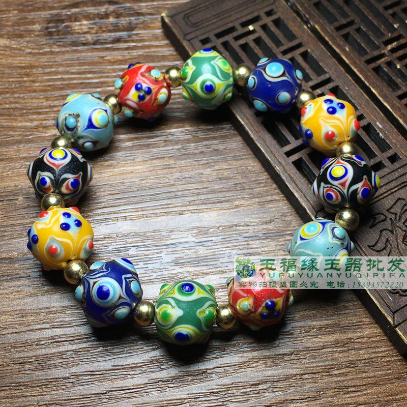 复古老琉璃蜻蜓眼手链风化多宝手串手链佛珠念珠男女文玩配饰眼珠