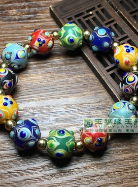 复古老琉璃蜻蜓眼手链风化多宝手串手链佛珠念珠男女文玩配饰眼珠