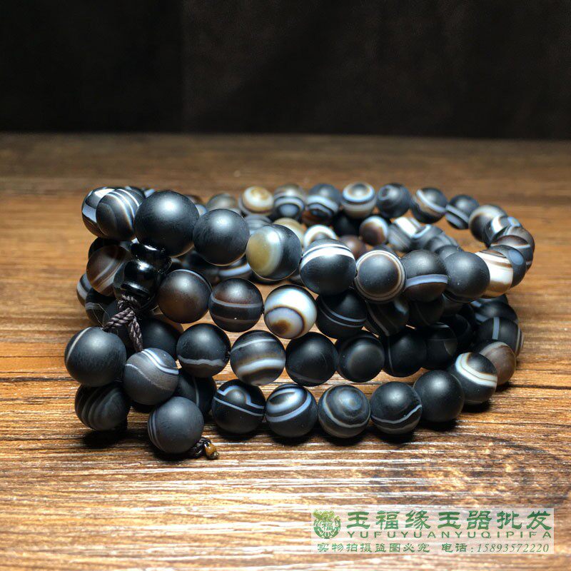 天眼缠丝玛瑙磨砂面108手串天然玛瑙玉髓圆珠项链佛珠念珠手链