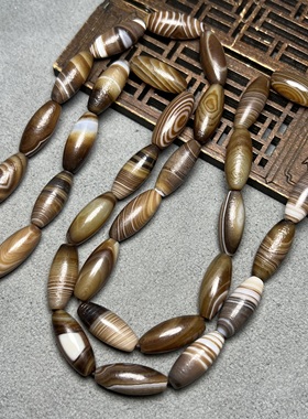 包浆西亚古珠天然缠丝老玛瑙桶珠子散珠DIY饰品手链配件玛瑙原石