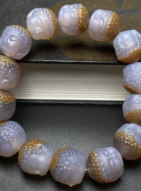 古玩老玛瑙手工雕刻玉石佛头手链天然俏色藏区回流老料宝宝佛手链