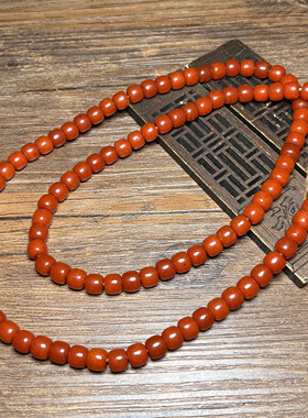 古玩收藏玉石牛血红老型珠算盘珠水晶108手链红宝石手串隔片配珠