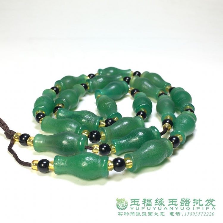 西周老玛瑙绿色长管花瓶珠辽金玉髓仿古董收藏玉石项链配饰老珠