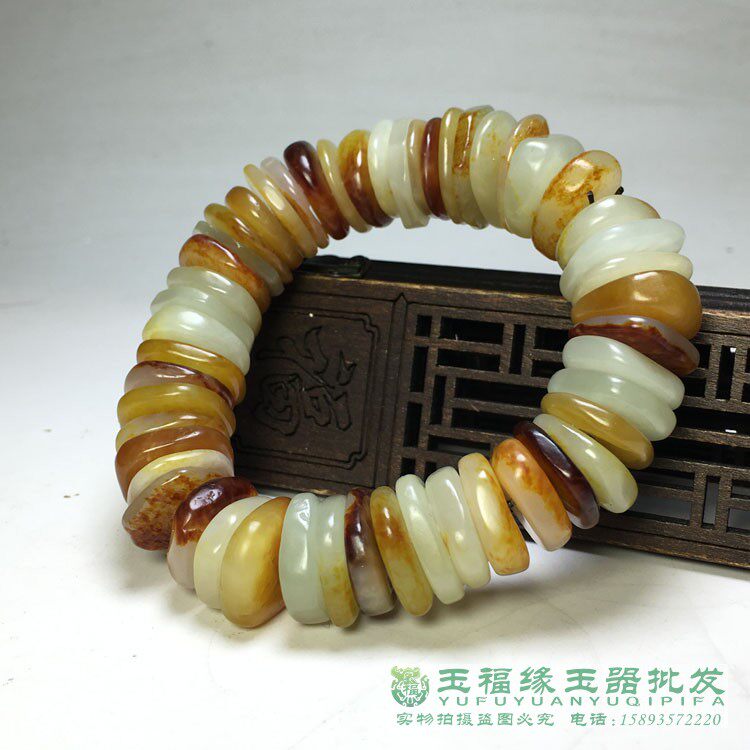 和田玉原石手链油润新疆白玉随型带皮玉石隔片不规则边角料手串