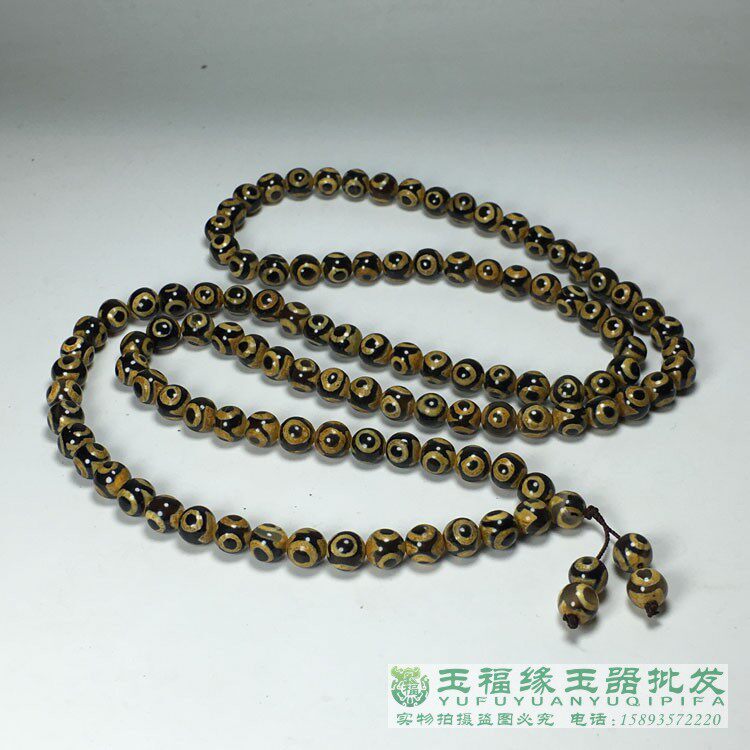 西藏老天珠黑玛瑙三33保真项链
