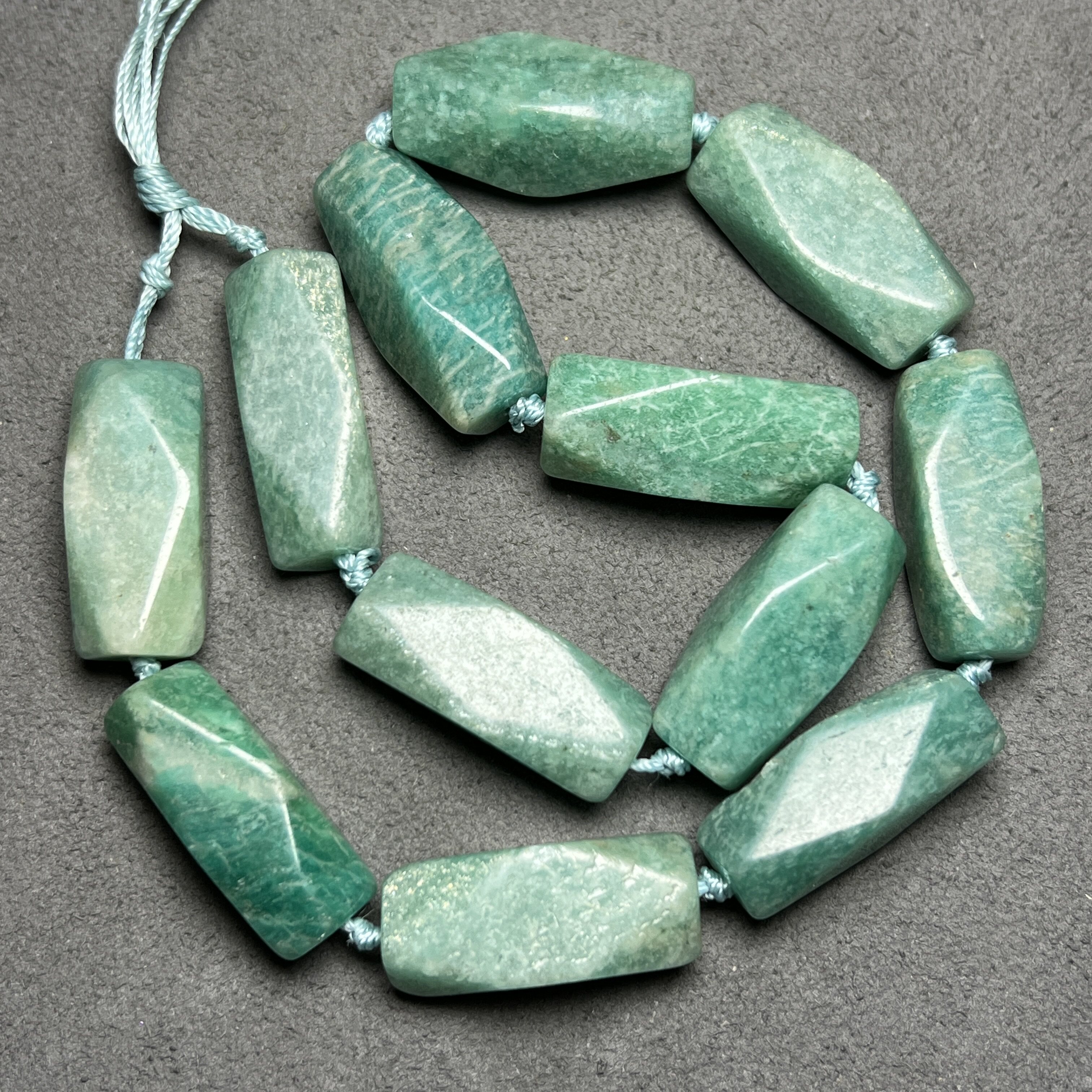 古玩仿老玉器天然天河石切面多棱管珠散珠半成品Diy项链手链配珠