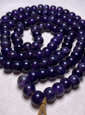 古玩明清手工大孔天然老紫水晶珠算盘珠古珠念珠项链108手串配饰