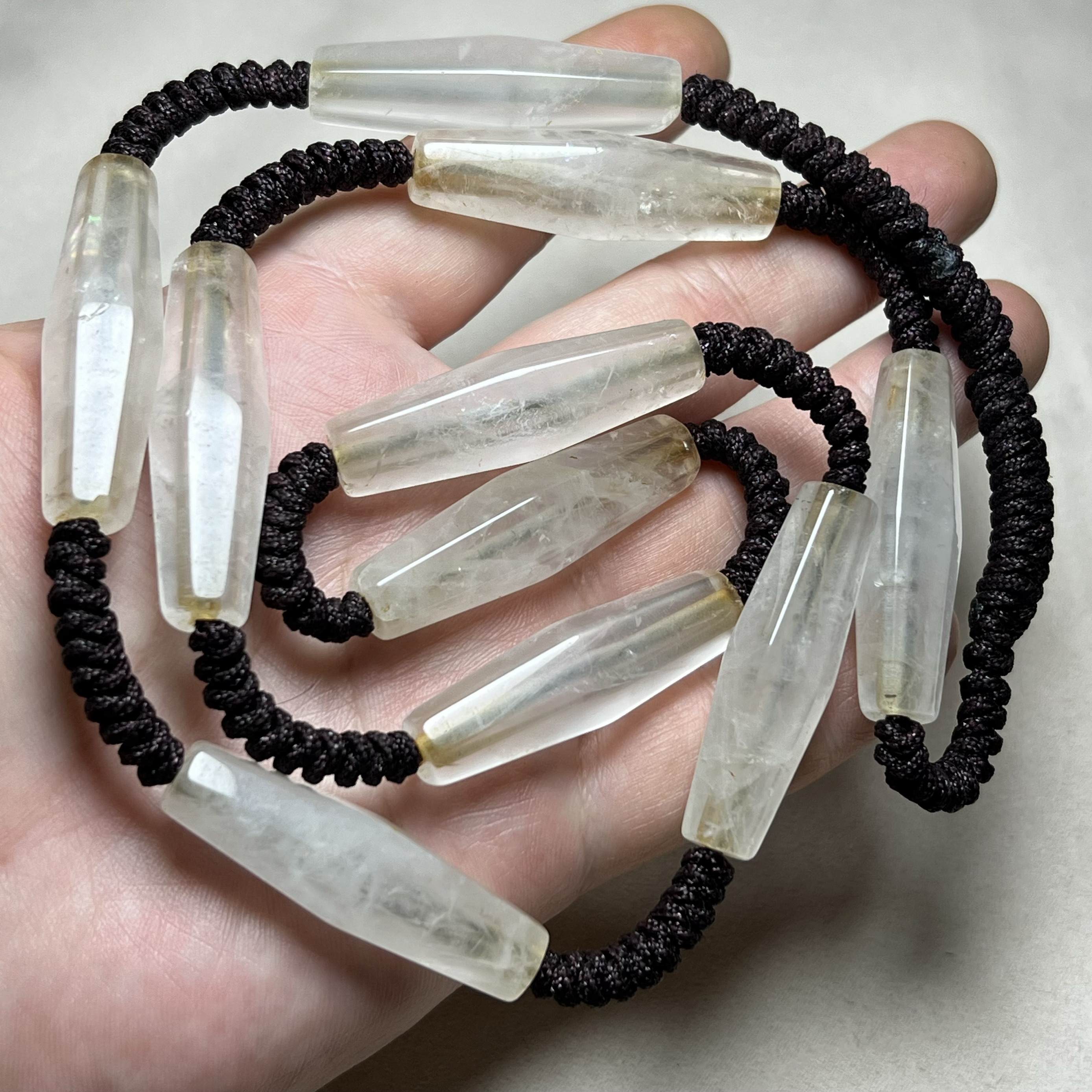 尼泊尔老水晶多棱六棱管珠项链毛衣链水晶长管老珠子散珠项链配珠
