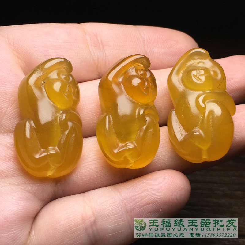 古玩杂项清代老玛瑙珠串手链猴头玛瑙文玩配饰老佛珠黄玛瑙猴吊坠