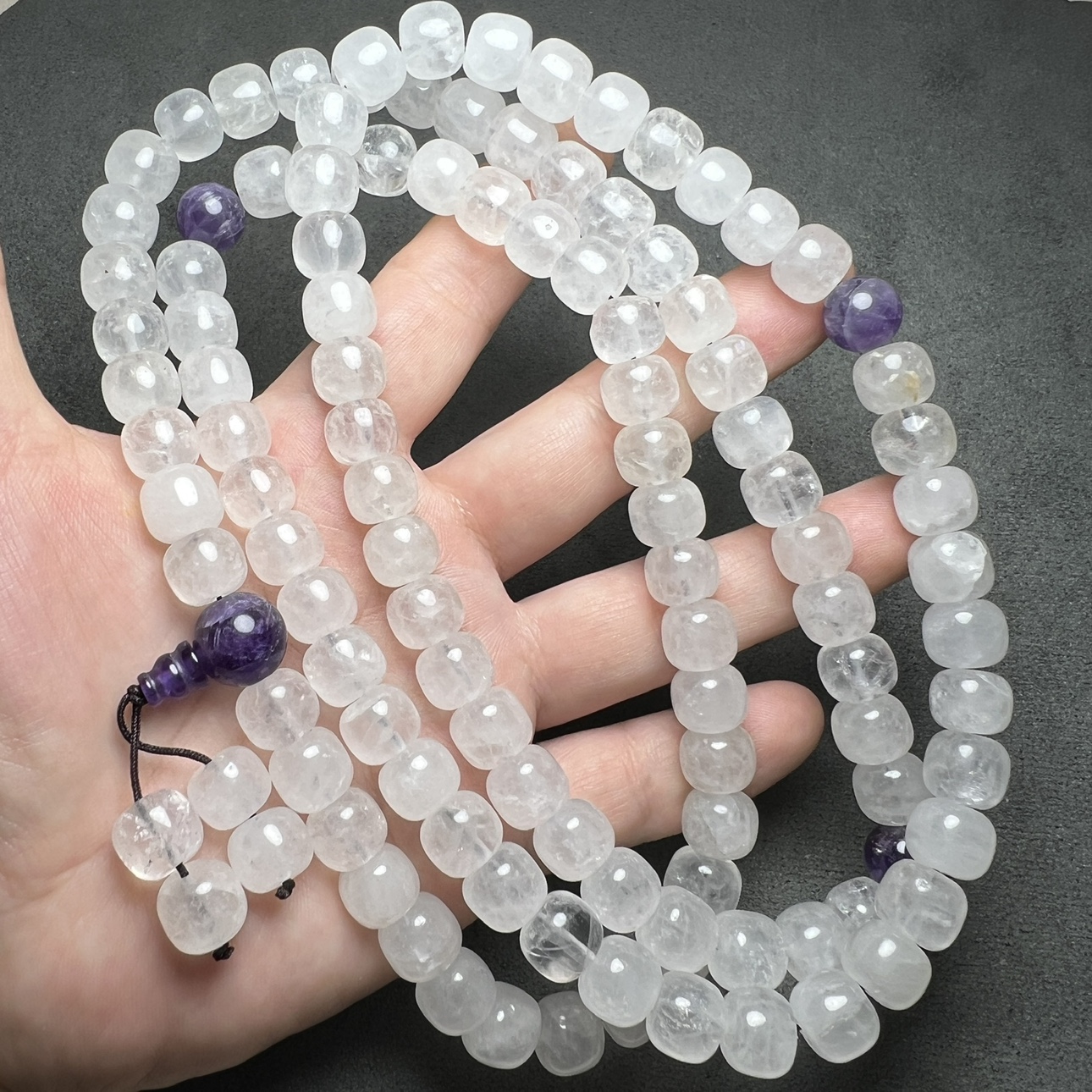 古玩天然老白水晶老型苹果珠大号白水晶108颗桶珠苹果珠算盘扁珠