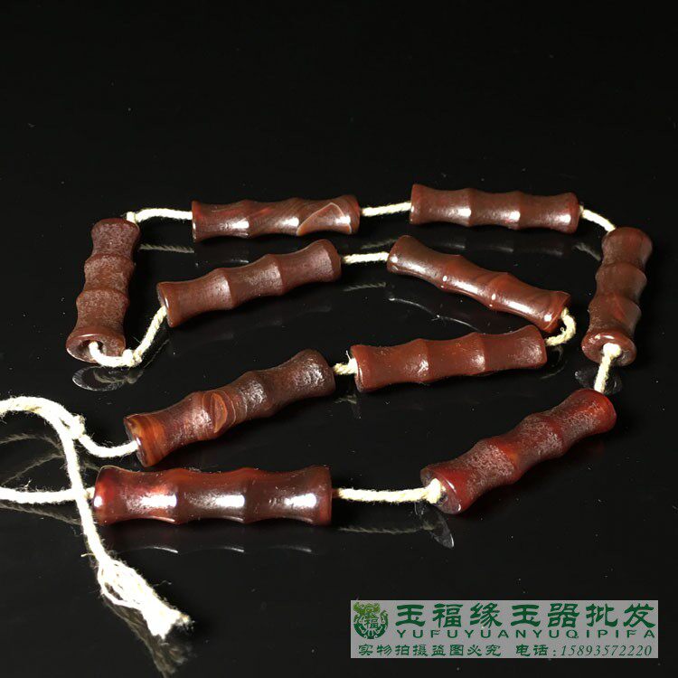 老玉酒红色竹节珠玛瑙多宝串