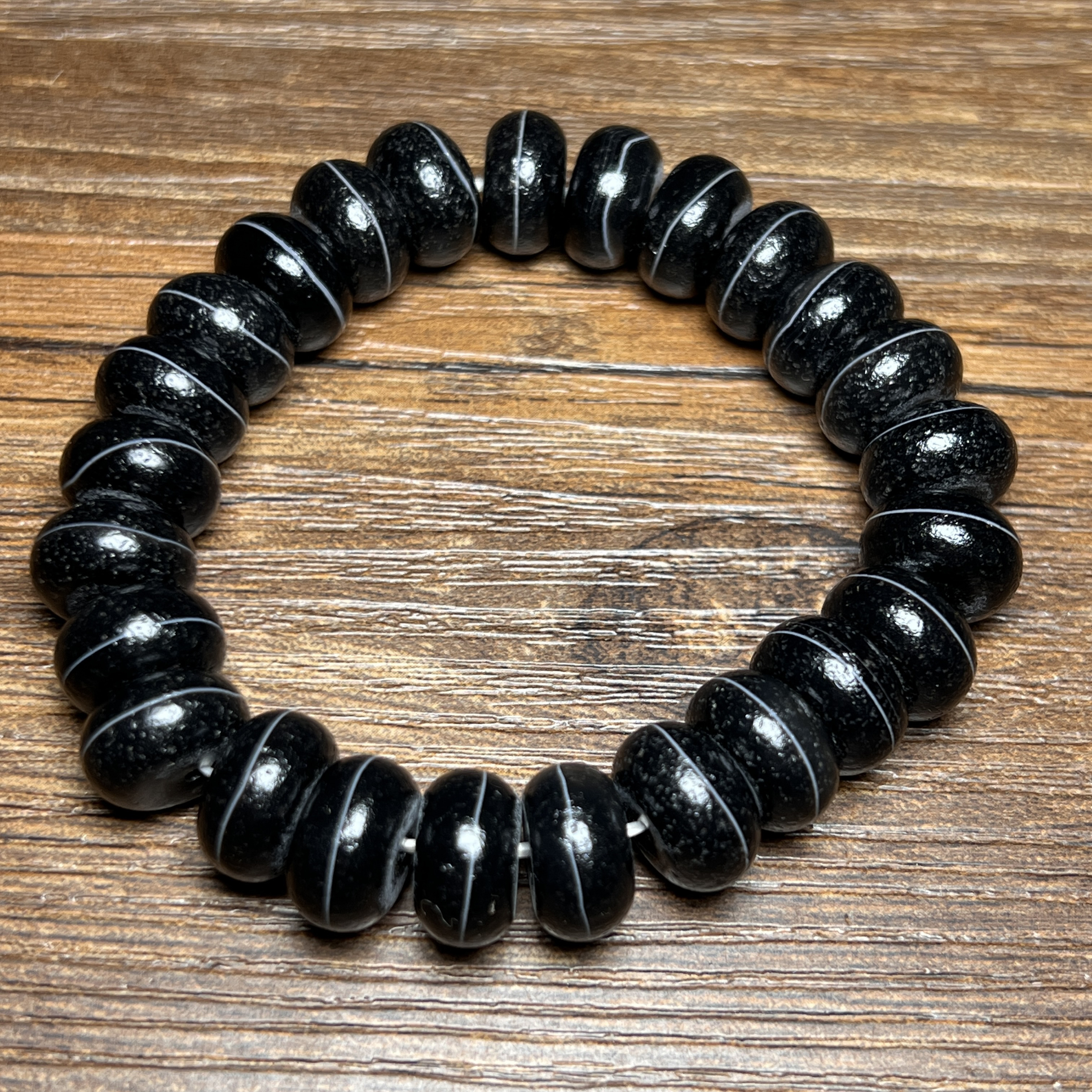 包浆天珠老型玉石天然一线药师算盘珠手链黑白缠丝玛瑙路路通手链