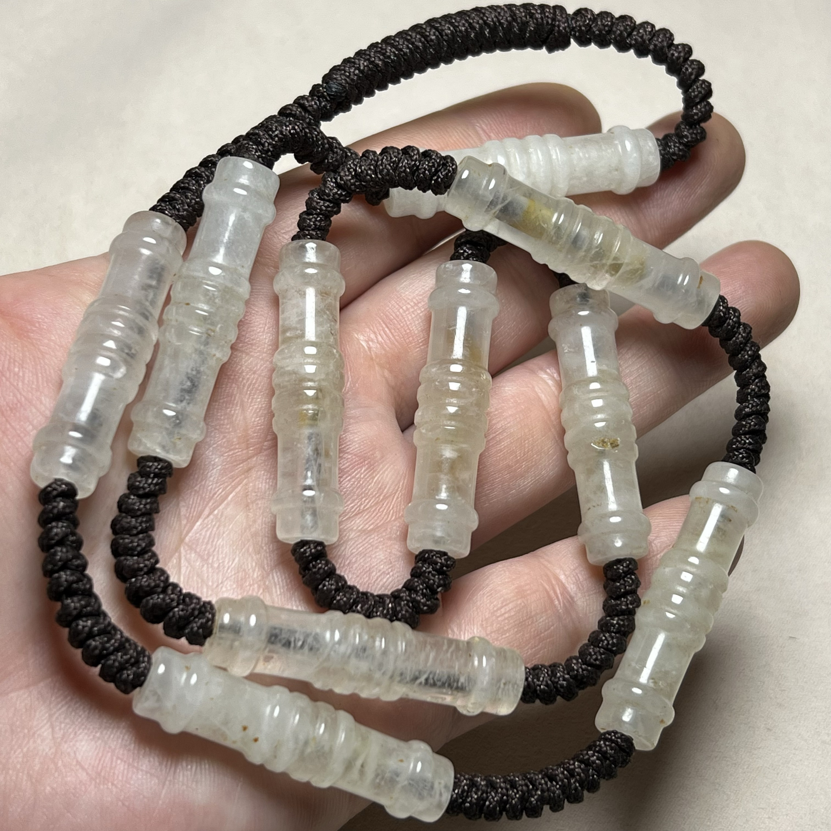 尼泊尔老水晶多棱竹节管珠项链毛衣链水晶长管老珠子散珠项链配珠