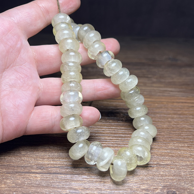 天然白水晶大孔算盘珠高古水晶老珠子手串配饰大孔面包圈玉石手链