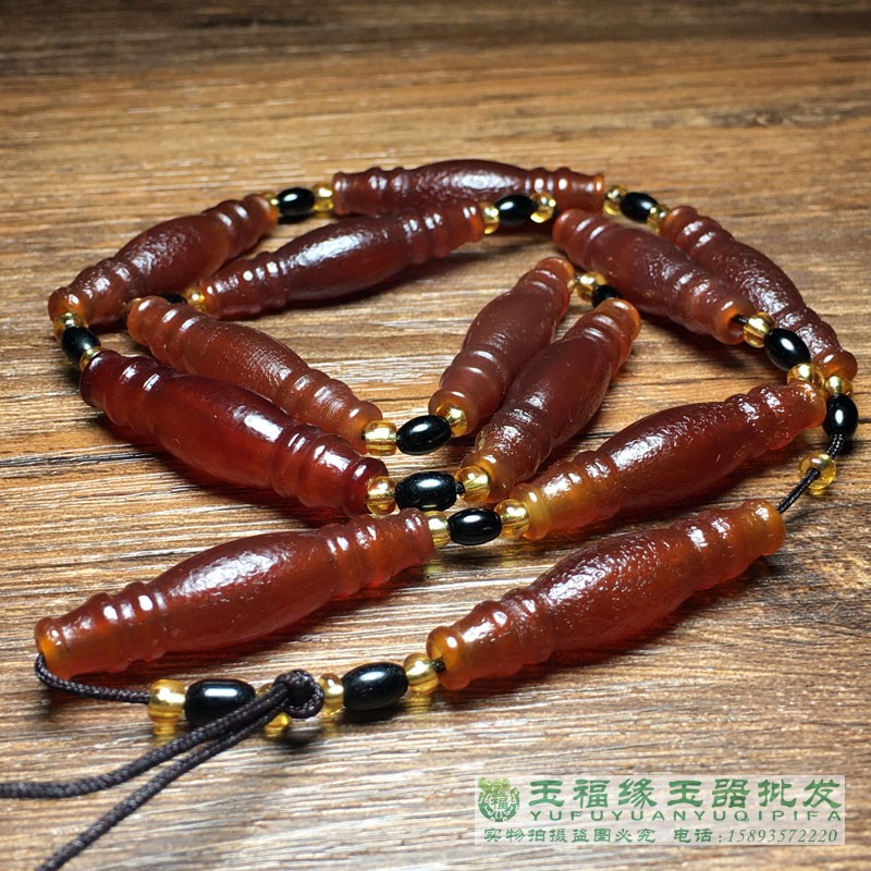 古玩老珠子老玛瑙糖色玛瑙管珠竹节珠串 高古手工罗马柱形带包浆