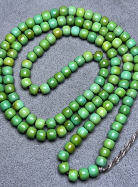 古玩收藏菱镁矿菜籽绿老型珠手链手串男女款文玩佛珠DIY编绳配饰