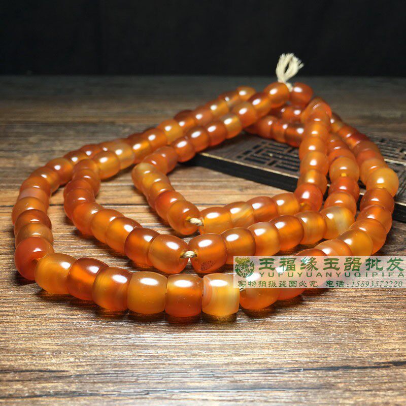 天然西亚油光大孔老红玛瑙算盘珠108颗佛珠念珠手链项链手串配饰