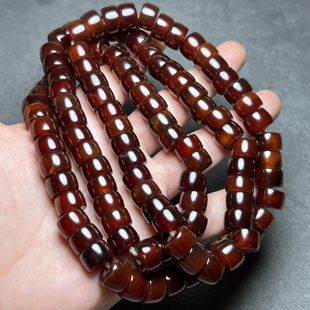 文玩古珠西亚回流酒红老玛瑙直切车轮珠剁珠108桶珠老型项链配饰