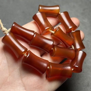 天然辽金老玛瑙玉髓管红竹节手串玛瑙文玩老坑料酒玛瑙珠子配饰珠