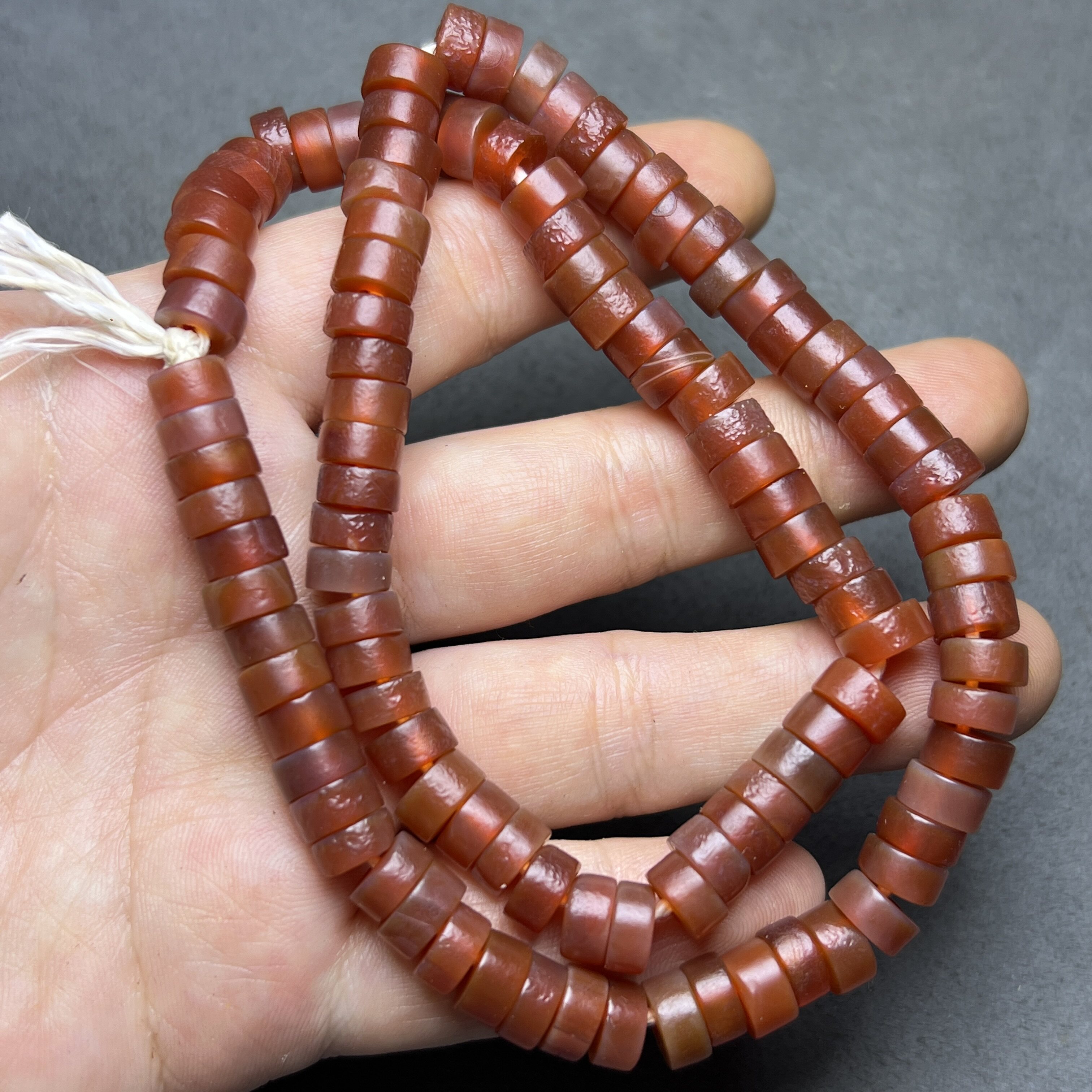 西周柿子红风化橘皮纹老红玛瑙隔片算盘车轮珠108佛珠西玛珠配饰