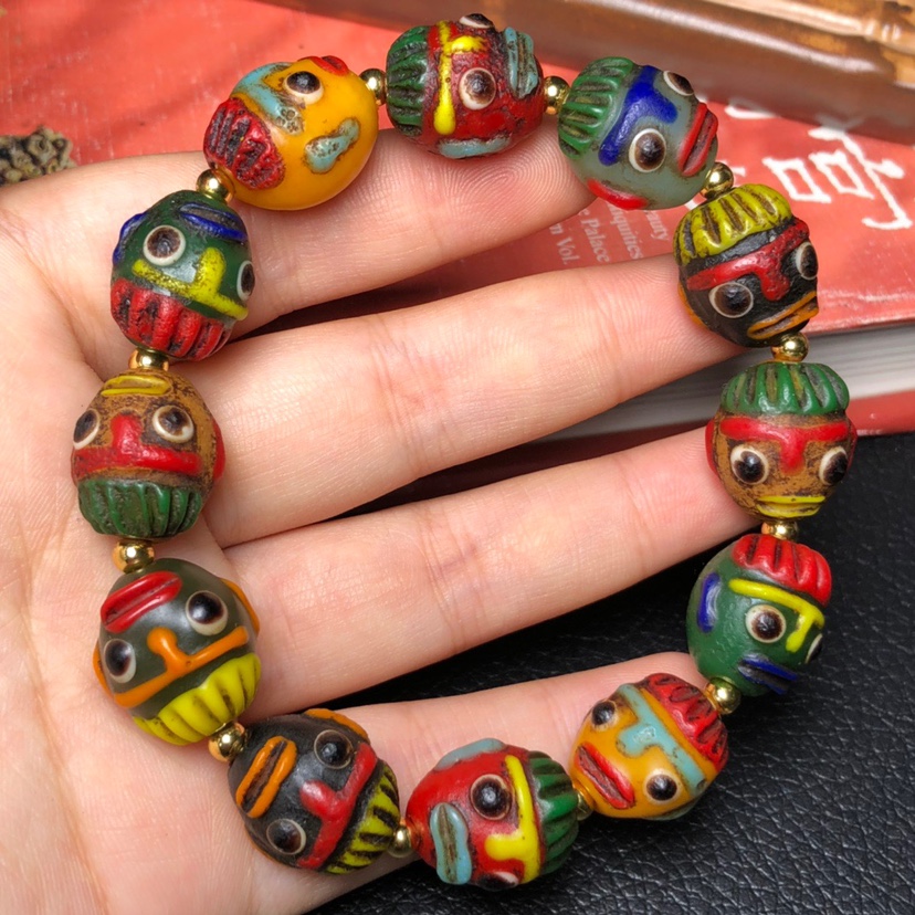 老琉璃腓尼基人面脸琉璃散珠 Diy手链项链手搓面手工串珠材料复古