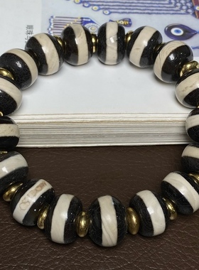 橘皮纹老玛瑙一线药师珠算盘珠手串车轮珠手链黑白天珠男女款手饰