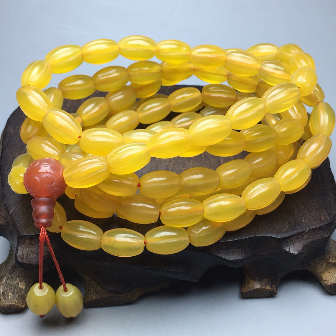 复古天然鸡油黄玛瑙手链项链黄玉髓长米珠108颗佛珠瓜珠多圈手串