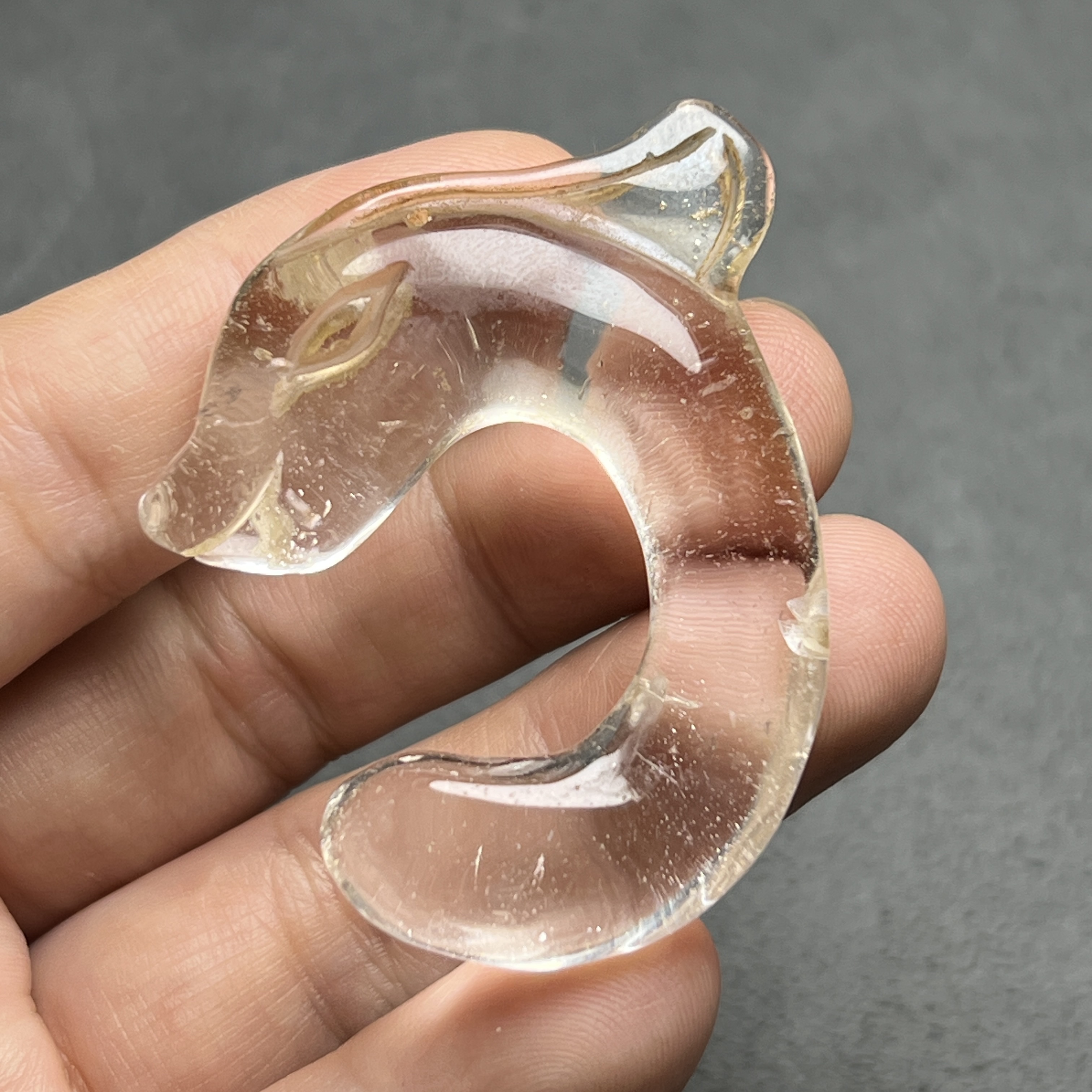 古玩收藏老料白水晶挂件C龙吊坠红山文化龙玉猪龙手把件腰挂配饰