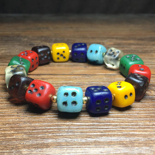 古法尼泊尔老工艺琉璃麻将方筛子手链单圈男女款朋克风手串