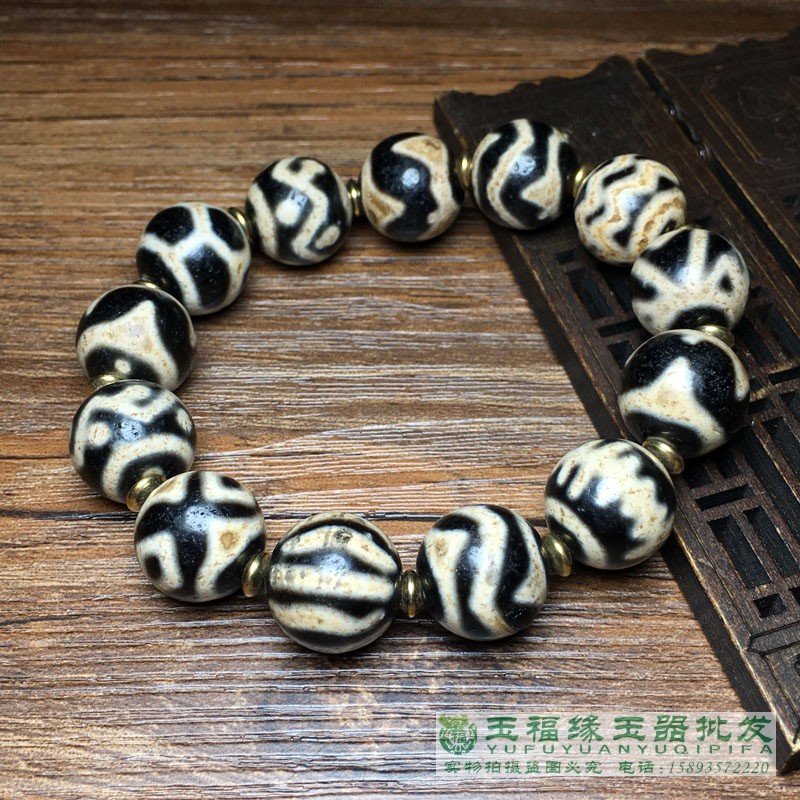 藏传天然页岩玛瑙达洛宝瓶天珠圆珠手串手链多宝天珠男女款饰品