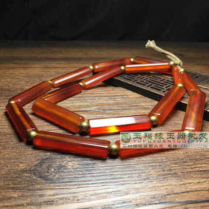 Wine Red Old Agate Liaoning-Jin Eight-Sided Bead Chain, Xiama Smooth Red Agate Tube Bead Chain, Cultural Play Jewelry with Gemstone Beads