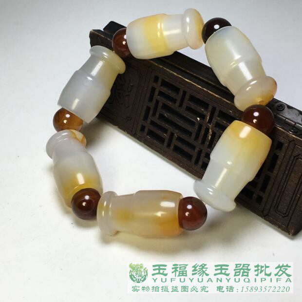 古玩收藏老玛瑙手工雕刻烟嘴形状手链天然俏色玉髓旱烟嘴老式手串