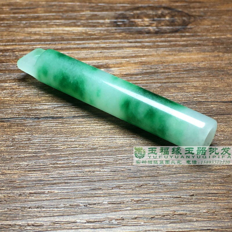 古玉老玉冰种白底青飘花石英岩玉翡翠翎管吊坠挂件项坠仿古老玉管