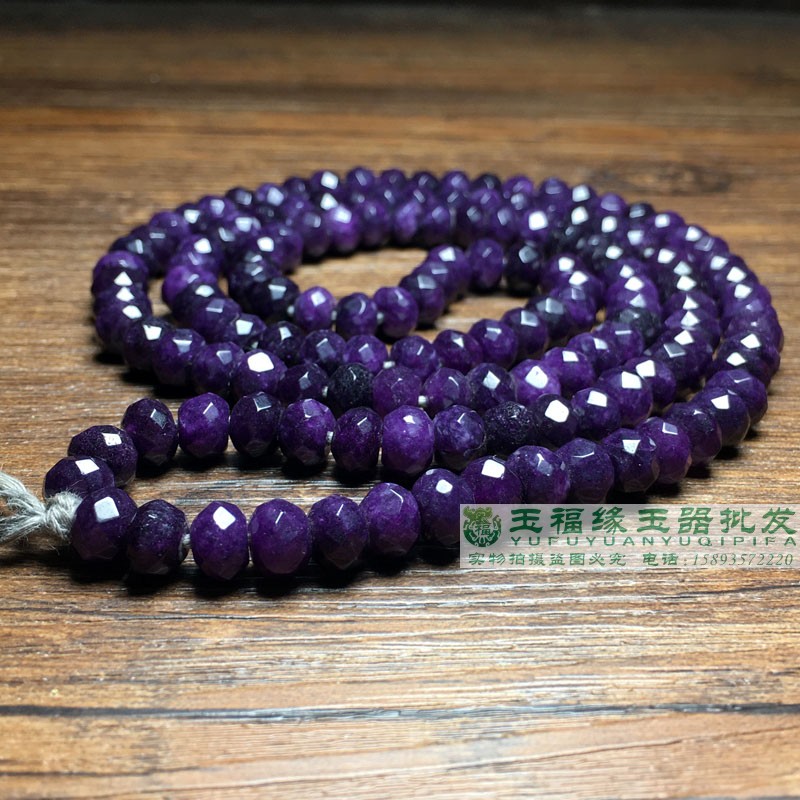 古玩老水晶算盘珠切面多棱紫水晶手链款紫晶手串随型文玩配珠串