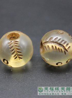 白水晶色雕刻老珠子旧货老琉璃多棱珠子多宝配件20MM老琉璃珠