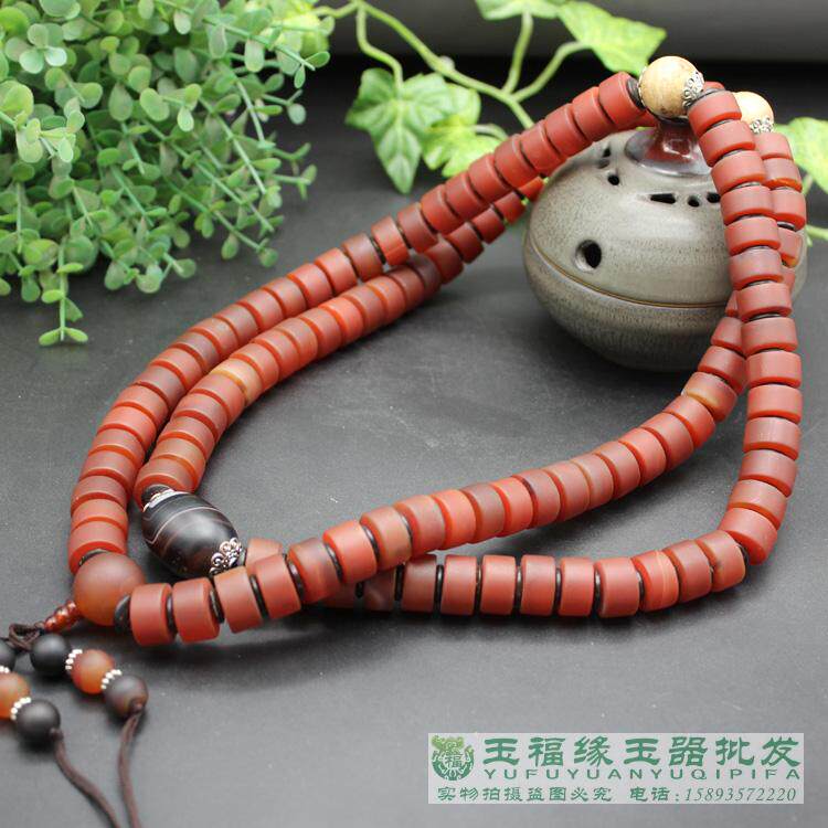 老玛瑙原石磨砂108颗仿古念珠