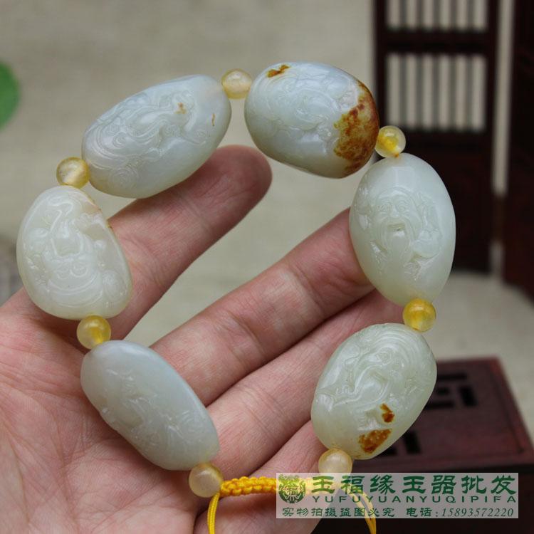 财神红沁皮男款手链新疆和田玉