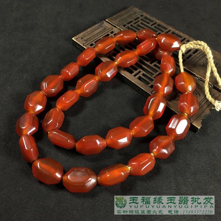 酒红西亚管珠包浆风化八棱老玛瑙