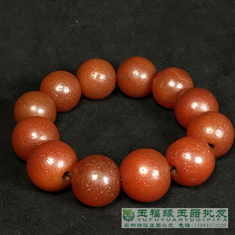 古玩收藏仿古西周时期吉祥红老玛瑙串圆珠喇叭孔手链手串DIY配珠