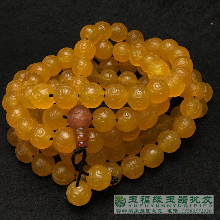 天然玛瑙鸡油黄回纹珠佛珠念珠
