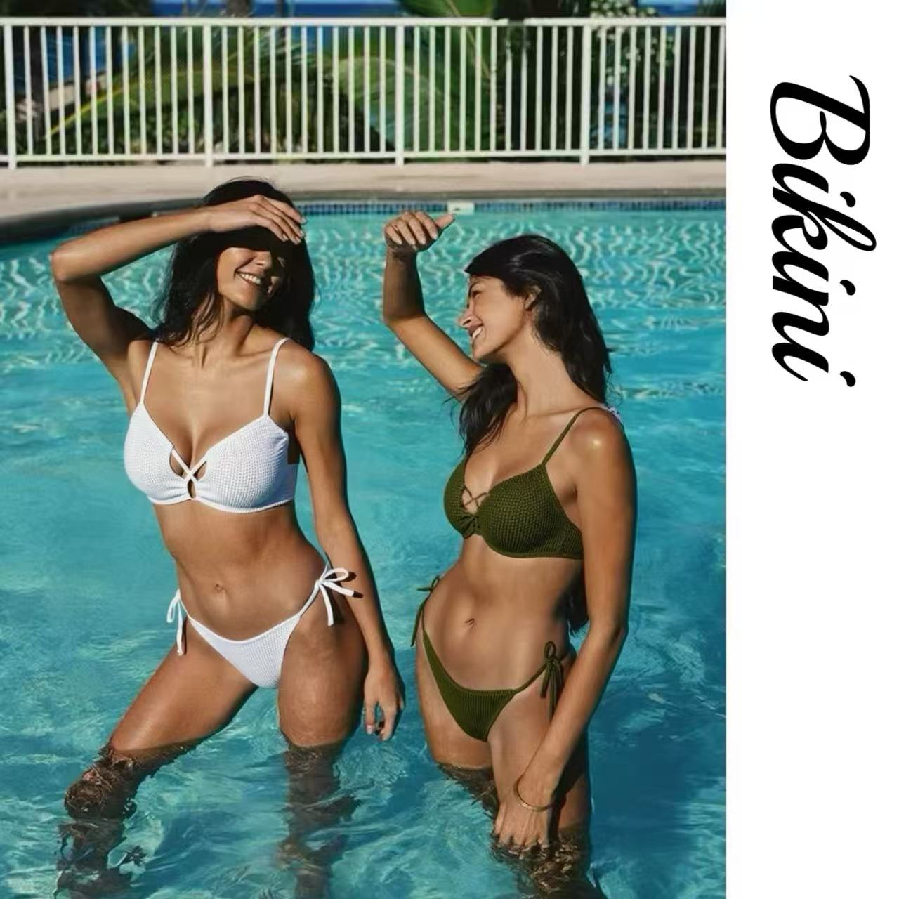 豆豆丁女士分体游泳衣聚拢性感高端肌理纹比基尼沙滩bikini带胸垫