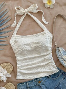 欧美夏季挂脖系带性感小背心女Sexy Tie Backless Halter Vest