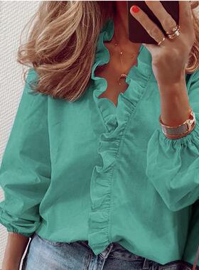 Long sleeved ruffled ladies' shirt 长袖荷叶边灯笼袖 女式衬衫