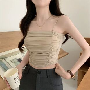 褶皱防走光透气抹胸外穿背心Fixed backless camisole women pad